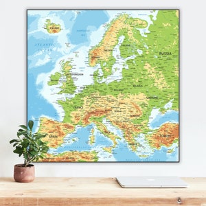 Druckbare physische Karte von Europa, detaillierte Karte der europäischen Länder Download, Karte von West- und Osteuropa, große Europakarte Poster
