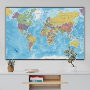 Download detaillierte politische Weltkarte - druckbare Landkarte Poster im Großformat, Weltkarte mit Ländern, Reisekarte Zuhause Schule Wand Kunstdruck