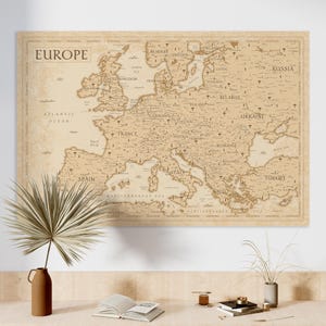 Karte von Europa zum ausdrucken, Vintage Reisekarte Europa, große Europakarte Poster in neutralem beige, Digitaldruck Karte von Europa, Kinderwandkunst