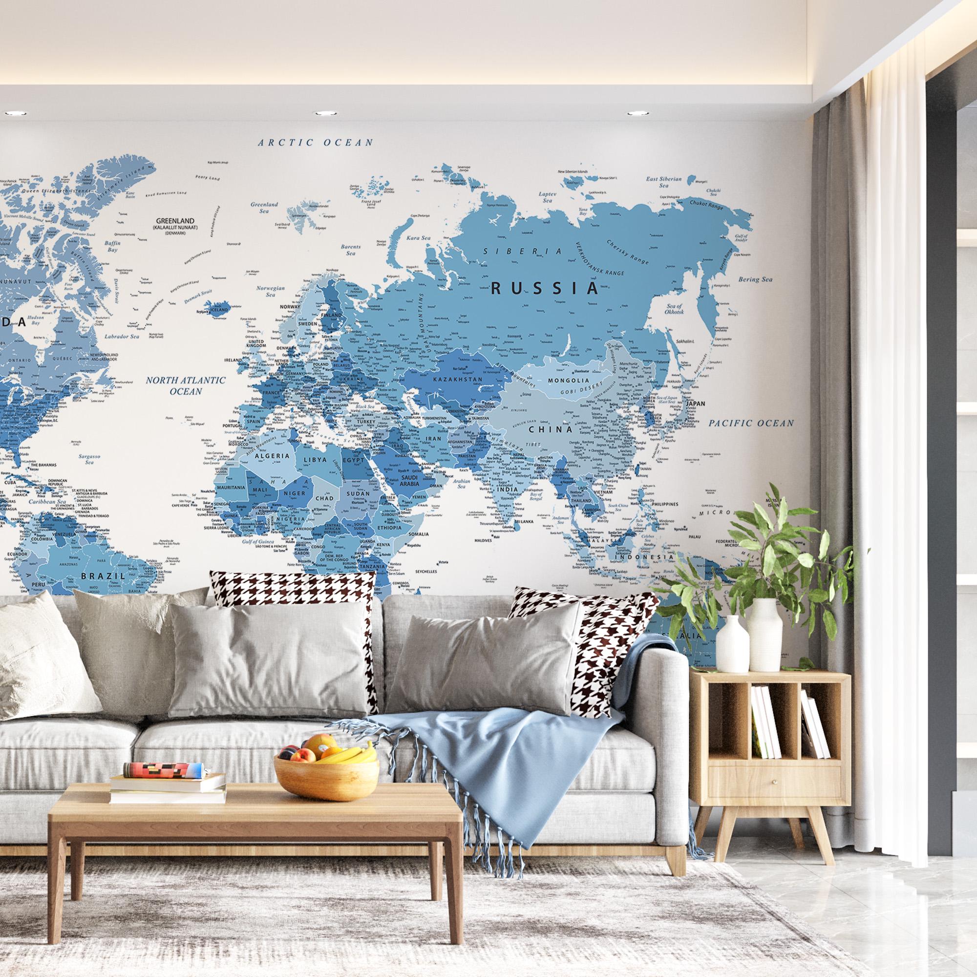 Detailed Blue World Map – Printable Political Wall Art Map, Minimalist ...