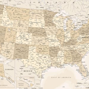 Printable Map of America with States and Major Cities - Pastel Wall Art Map | Vintage USA Map Print, States of America Map Digital Download