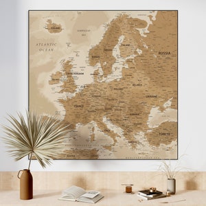 Póster digital de mapa de Europa muy detallado: mapa de Europa imprimible de estilo vintage, descarga de mapa europeo grande, mapeo de países de Europa