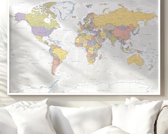 Detailed Political World Map Printable – Large Wall Art, Map Poster in Neutral Colors (Digital Download)