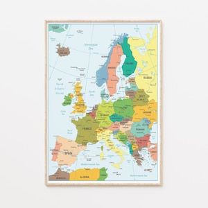 Printable Europe Map – Political Geography Classroom Wall Art (digital ...