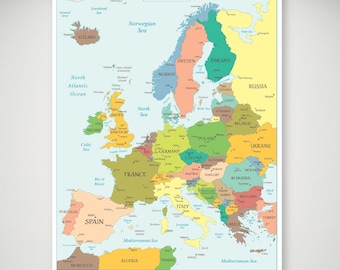 印刷可能なヨーロッパ地図：国、首都、都市（PDF/JPG形式） - Etsy 日本