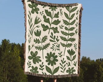 Green Leaf Matisse Style Woven Blanket MULTIPLE STYLES | Wall Tapestry, Picnic Blanket, Throw Blanket, Bed Cover, Couch Blanket