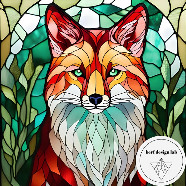 Stained glass pattern stained glass template stained glass animal glass pattern stained glass fox,stained glass art,digital download,fox,art