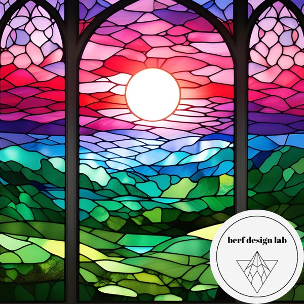 Stained glass pattern stained glass template stained glass glass pattern,stained glass landscape,pattern,digital download,landscape,art