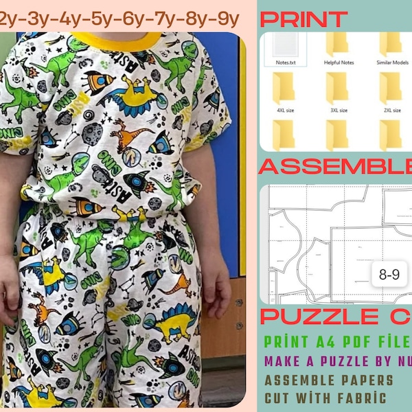 Short Sleeve Set for Kids, Shorts Sewing Pattern, Patterns for Kids, Baby Tshirt, Shorts set for Boy, Children Set Pattern ALL Size PDF