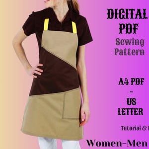 Apron Sewing Pattern, Digital Instant Download, Unisex OneSize Men and Women Aprons, Digital A4-Letter PDF, Step by Step Patterns for Mother