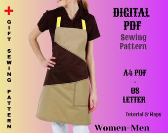 Unisex Apron Sewing Pattern: One Size, A4-Letter PDF (Digital Download)