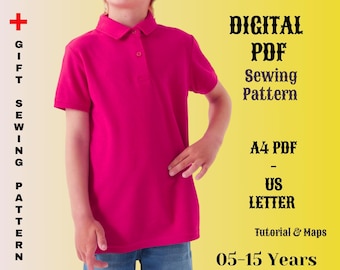 Kids Polo Shirt Sewing Pattern: Sizes 5-16 Years (PDF Download)