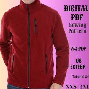 Mens Clothing Sewing Pattern, Fleece Polar Sewing Patterns, Full Zip Sweatshirt Jacket, A0 A4 UsLetter PDF, Digital Sewing for Man XXS-3XL