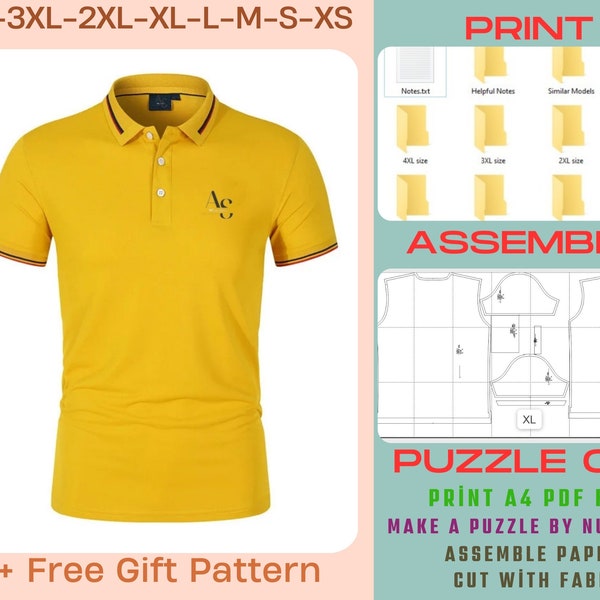 Men's Tshirt Pattern, Polo Shirt Pattern, Sewing Pattern Shorts, Sewing Pattern for Man PDF, Instant US Letter, a4, Men Sleeve Polo Tshirt