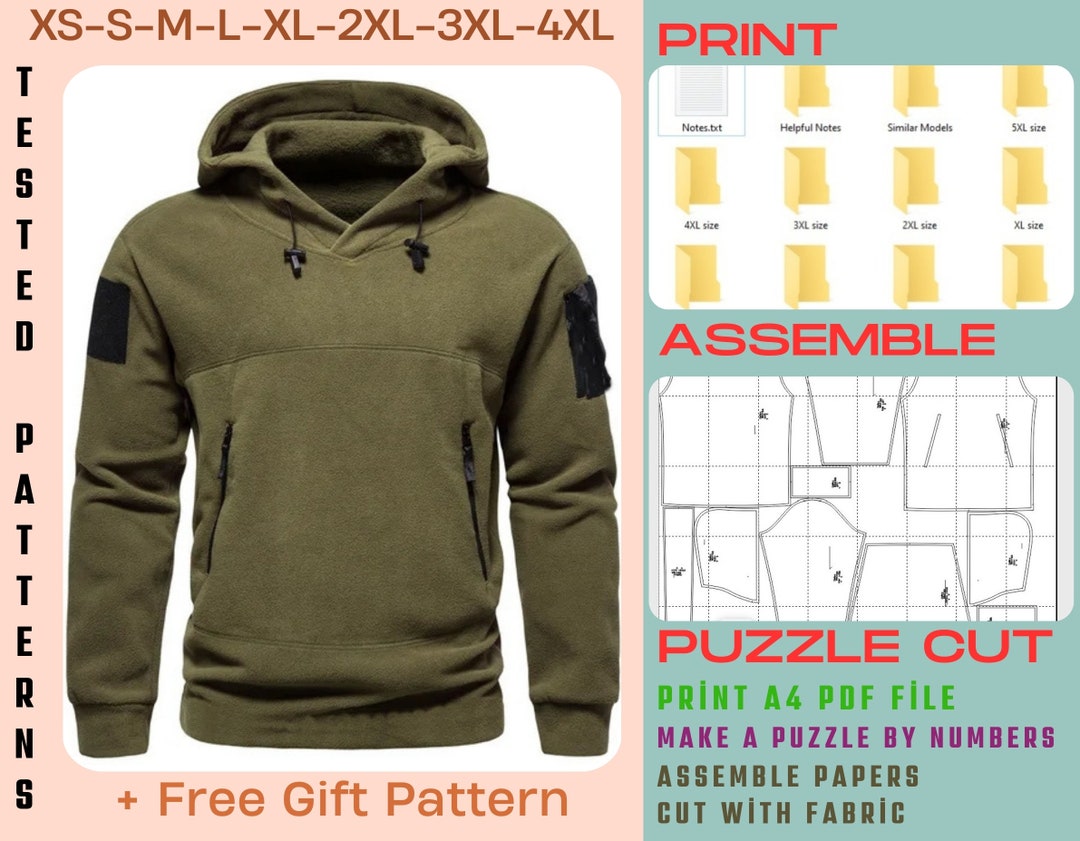 Mens Clothing Pattern, Hoodie Jacket for Men, Sewing Patterns, Man Polar Fleece ,tactical Combat ...