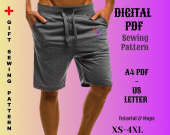 Patrón de costura para pantalones cortos de hombre: Diseño sencillo para tela de punto (PDF tamaño A4/Carta estadounidense)