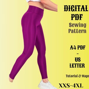 Leggings Sewing Pattern: High Waist Activewear Tights (PDF Downloadable Pattern, 71cm Inseam)