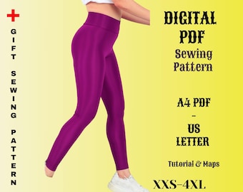 Leggings Sewing Pattern: High Waist Activewear Tights (PDF Downloadable Pattern, 71cm Inseam)