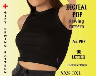 Crop Top Sewing Pattern, Women's Tank Top, XXS-3XL (PDF)