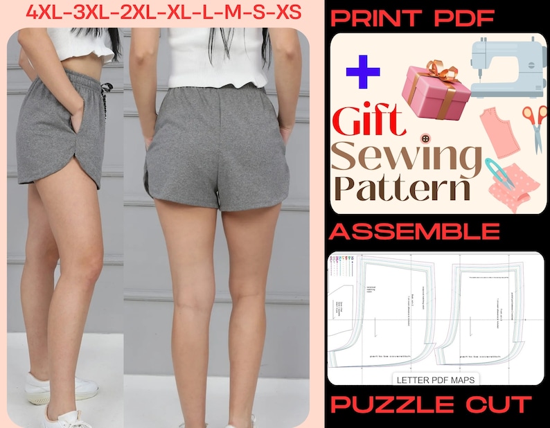 Women's Shorts Sewing Pattern with Pockets, XS-4XL (A4, US Letter PDF) image 4