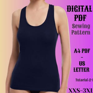 Modello di cucito per canotta con schiena scoperta: maglietta basic da donna (XXS-3XL) (modello PDF)