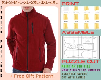 Full Zip Men Sewing Pattern, Fleece Polar Patterns For Men, Sweatshirt Sewing Pattern, Man Sewing Cardigan, Us Letter A4 PDF XS-4XL Size
