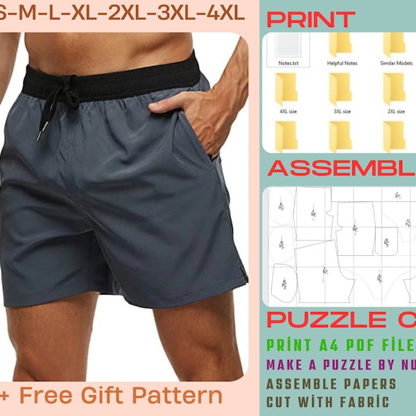 Men's Swimwear Pattern, Shorts Pattern, Sewing Pattern Shorts Men, Sewing Pattern for Man A4 PDF, US Letter, Instant Download , XS-4XS