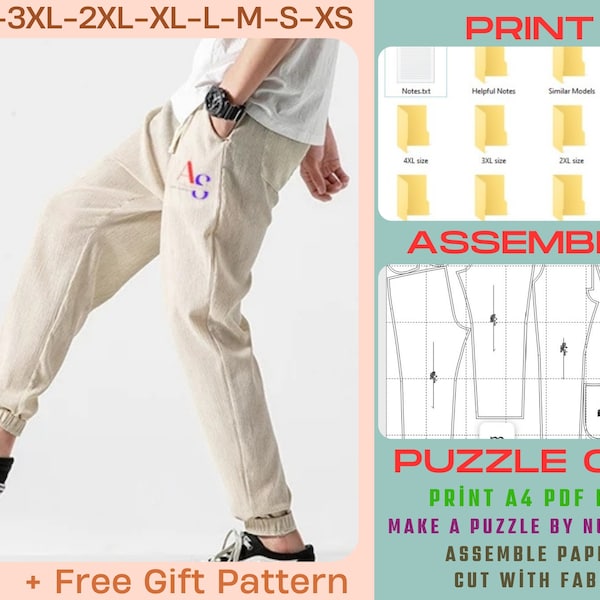 Men Jogger Pattern, Jogger Sewing Patterns, Sweatpants pattern for men, Pants pattern, Tracksuit Patterns, Joggers Digital, ALL Size