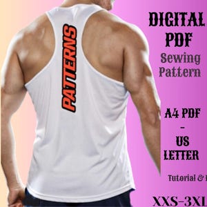 Racerback-tanktops heren, racerback-naaipatronen, fitnesstanktop voor heren, A0 A4 UsLetter PDF, instant download digitale XXS-3XL PDF