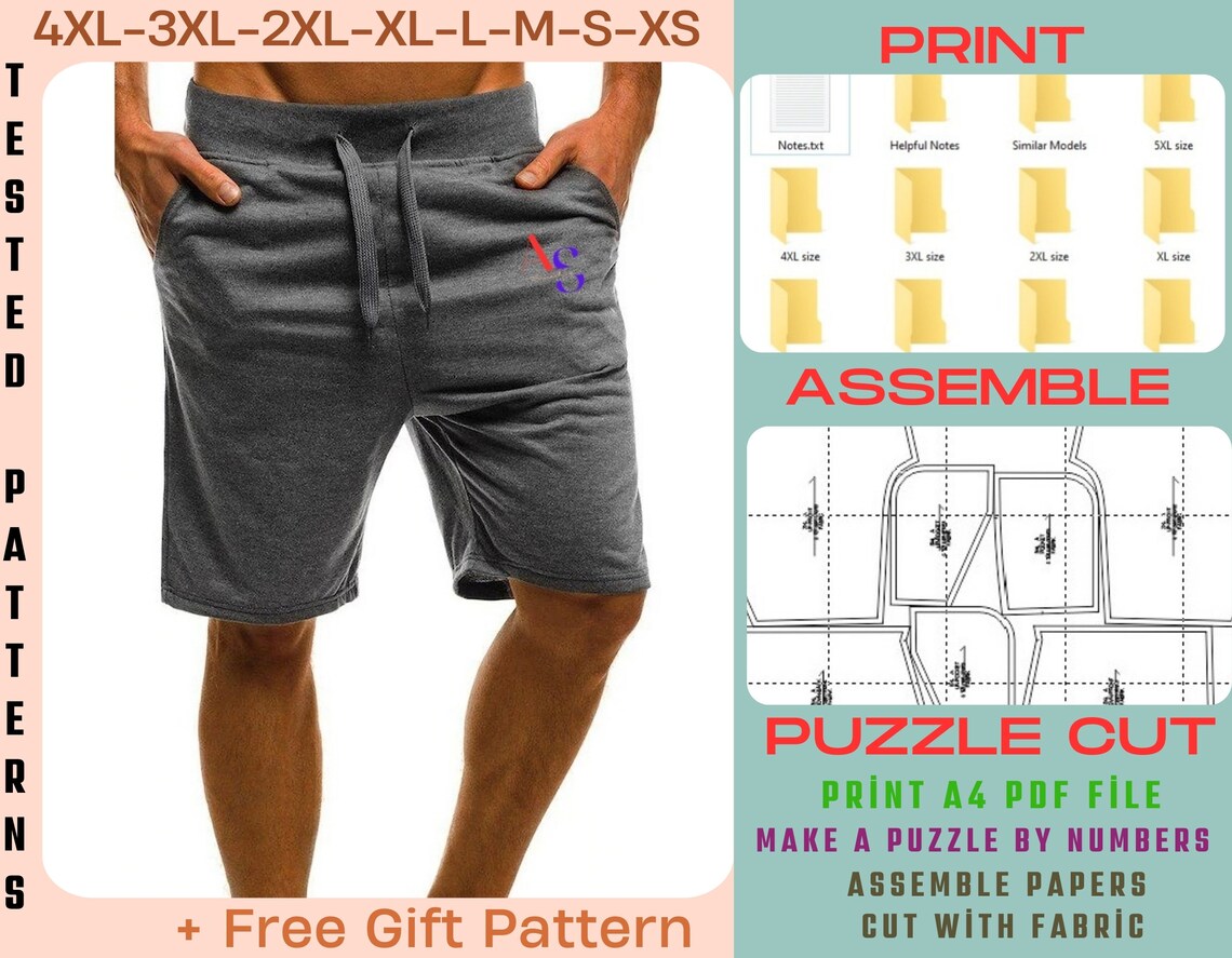 Men's Shorts Pattern, Easy Sewing Patterns, Shorts for Men, XXS-4XL ...