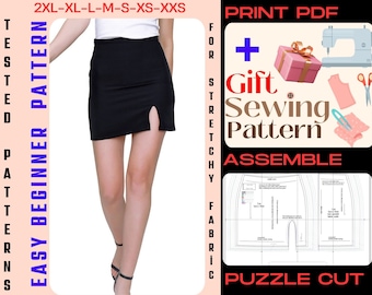 Gonne modello cucito per donne, minigonna modelli Pdf digitali da cucire, gonna aderente da donna, download immediato di lettere A4 e US, Xxs / 2xl