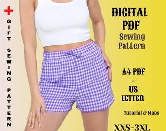 Womens High Waist Shorts Sewing Pattern: XXS-3XL (A4/US Letter PDF)