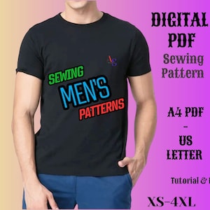 Men's Crew Neck T-shirt Sewing Pattern: Easy Beginner Tee (Digital PDF XS-4XL)