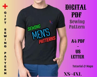 Men's Crew Neck T-shirt Sewing Pattern: Easy Beginner Tee (Digital PDF XS-4XL)