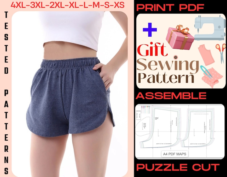 Women's Shorts Sewing Pattern with Pockets, XS-4XL (A4, US Letter PDF) image 7