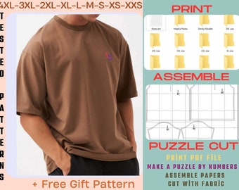 Modelli puliti, modello di t-shirt oversize, modelli di cucito di magliette da uomo, PDF digitale XXS-4XL, US Letter e file A4, download istantaneo per uomo