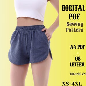 Patrón de pantalones cortos para mujer, patrones de pantalones cortos con bolsillo, patrones de costura fáciles para mujer, tamaño A0, A4, PDF, tamaño carta, descarga instantánea, tallas XS-4XS