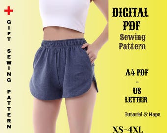 Women's Shorts Sewing Pattern, Patterns Shorts With Pocket, Easy Sewing Patterns for Women A0 A4 PDF, US Letter, Instant Download , XS-4XS