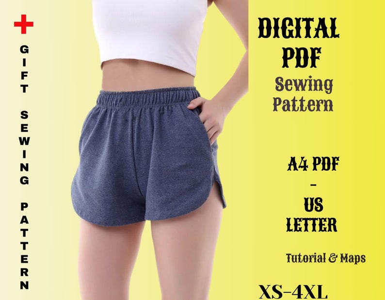 Women's Shorts Sewing Pattern with Pockets, XS-4XL (A4, US Letter PDF) image 1