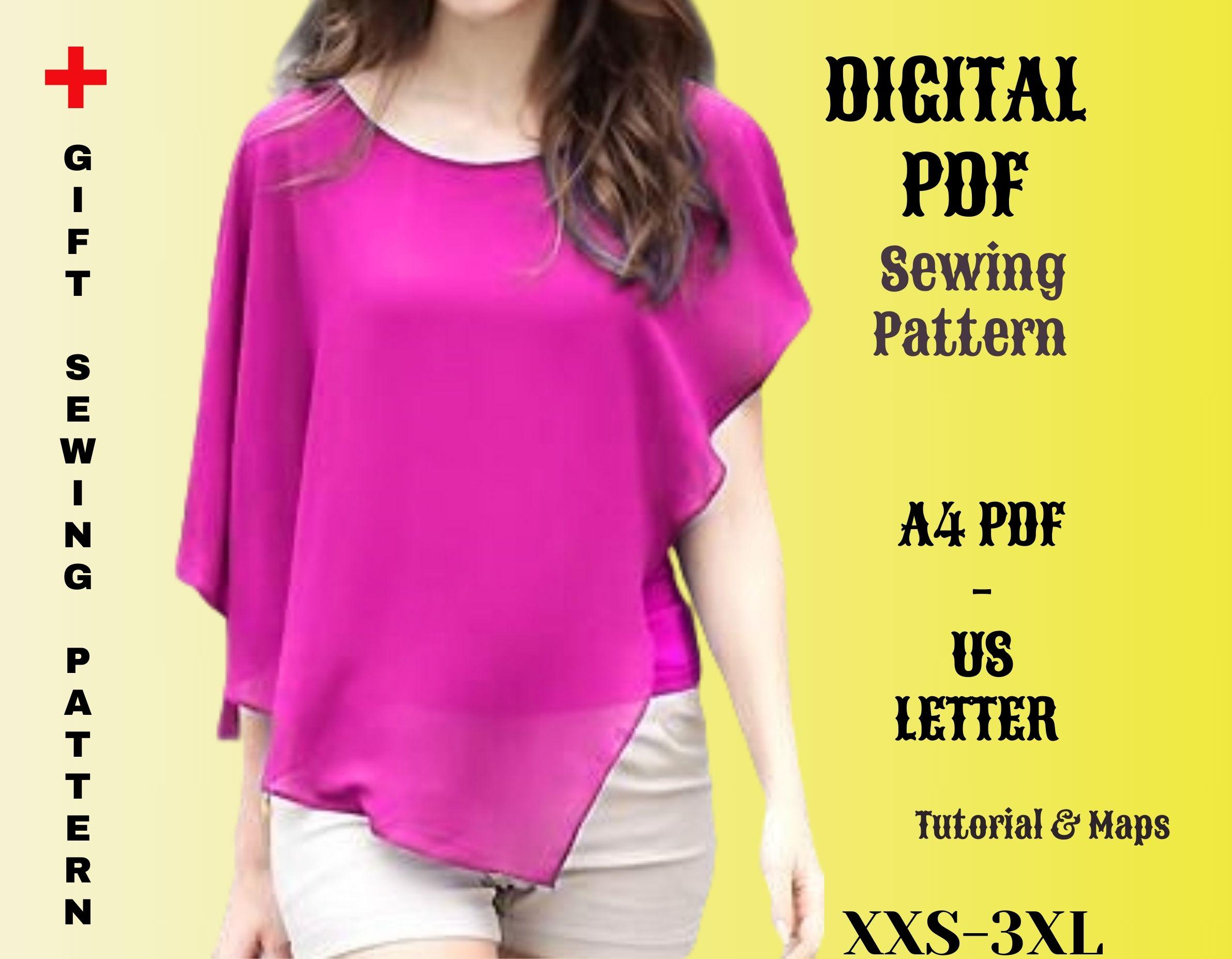 Chiffon Blouse Sewing Patterns, Women's Half Cloak T-shirt, Blouse for Woman Sewing Pattern, Chiffon and Lining Tee Digital Pdf All Size