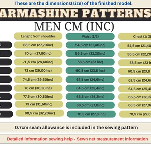 Puede incluir: Un gr&aacute;fico que muestra las medidas de talla de ropa para hombres en pulgadas y cent&iacute;metros. El gr&aacute;fico incluye medidas para el pecho, la cintura y la longitud desde el hombro. Las tallas van desde XXS hasta 4XL.