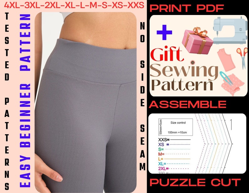 Capri Pattern Capri Leggings Sewing Pattern: High Waist Tights (XXS-4XL) (PDF ...