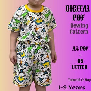 Short Sleeve Set for Kids, Shorts Sewing Pattern, Patterns for Kids, Baby Tshirt, Shorts set for Boy, Children Set Pattern ALL Size PDF