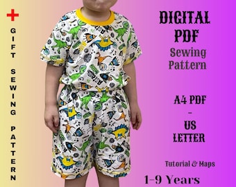 Kids Short Sleeve Set Sewing Pattern: Sizes 1-9 Years (A4 PDF)