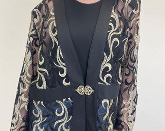 L (W) Doorzichtige zwarte en gouden blazer