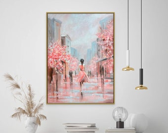 Grande pittura astratta su tela Decorazione artistica da parete Colori rosa per la parete del soggiorno Pittura su tela originale