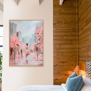 Grande toile abstraite, décoration murale, couleurs roses pour le mur du salon, toile originale image 2