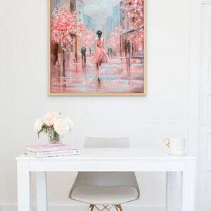 Grande toile abstraite, décoration murale, couleurs roses pour le mur du salon, toile originale image 5