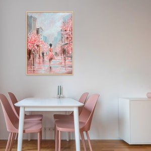 Grande toile abstraite, décoration murale, couleurs roses pour le mur du salon, toile originale image 3