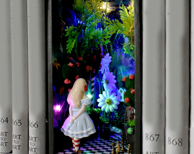 Book Nook magic forest on wonderland, inserting between   books, night light in the children's